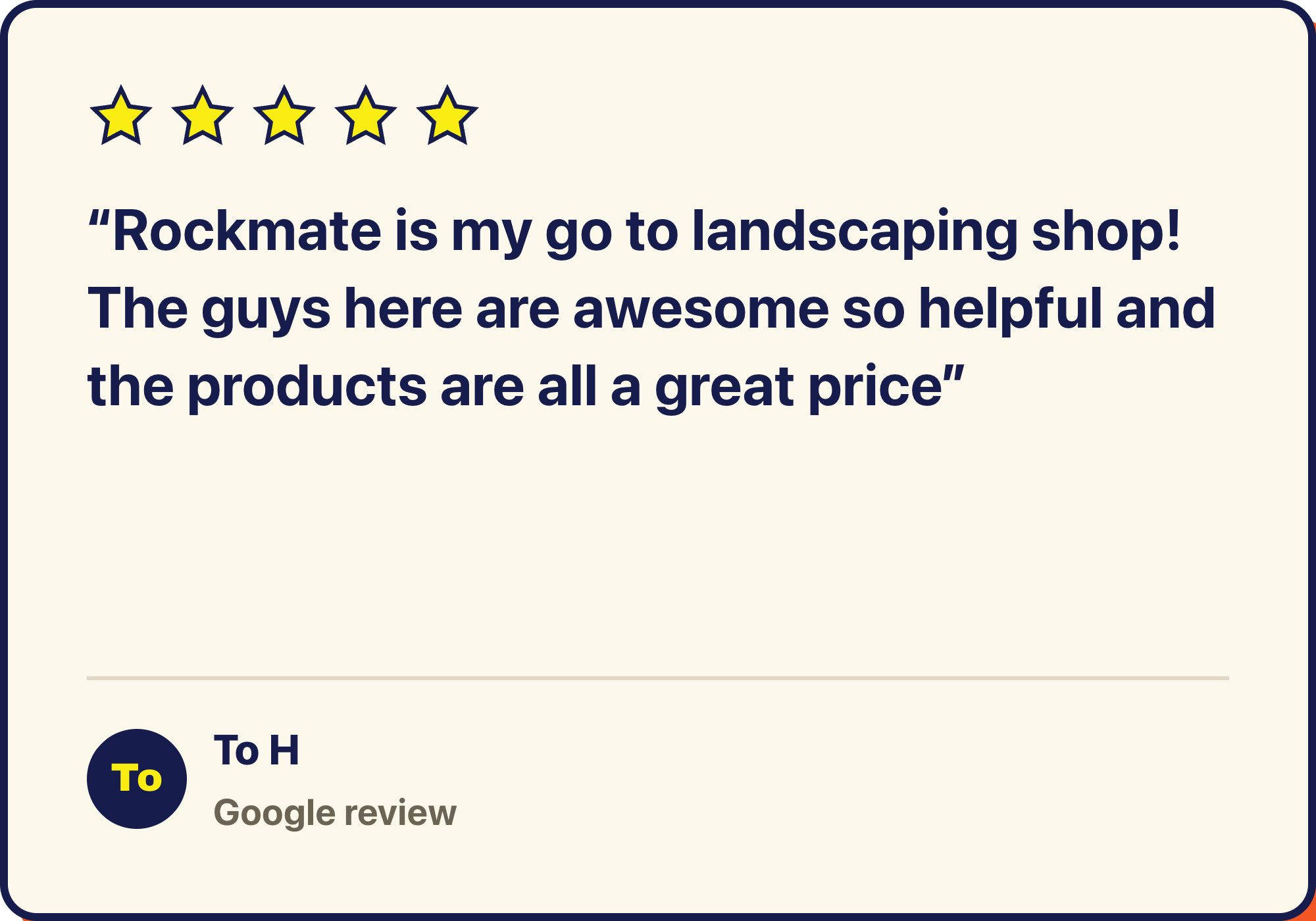 Google review from To H about helpful staff and great prices